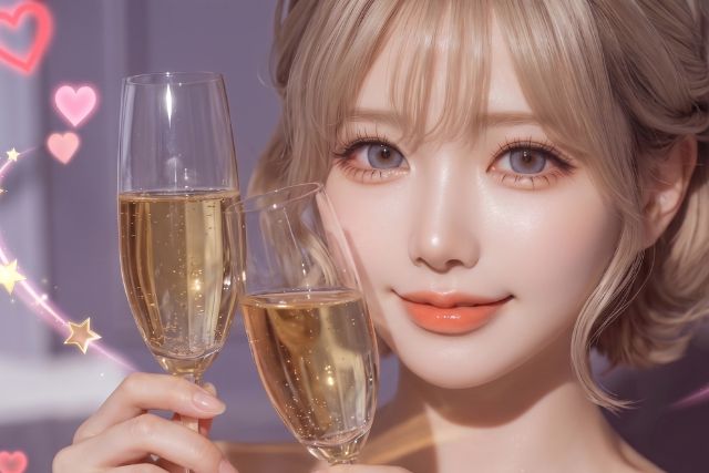 両手でシャンパングラスを持つ女性