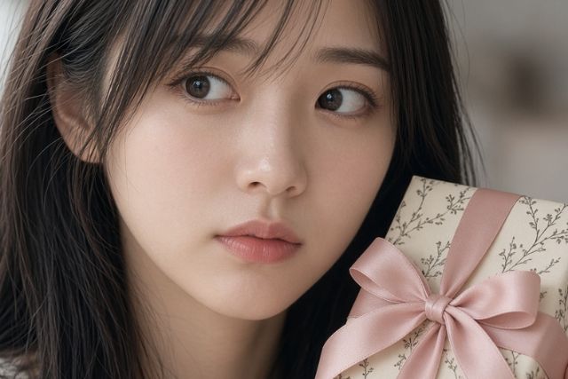 プレゼントの箱を持って困った顔の女の子
