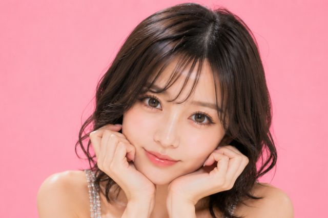 両手に顎を乗せている黒髪の女性