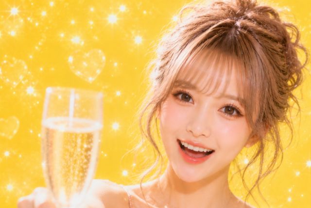 シャンパングラスを差し出す若い女性