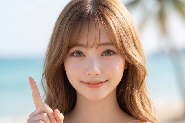 人差し指を立てている女性