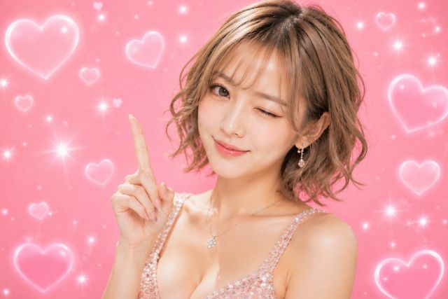 人差し指を立てて笑顔の女性