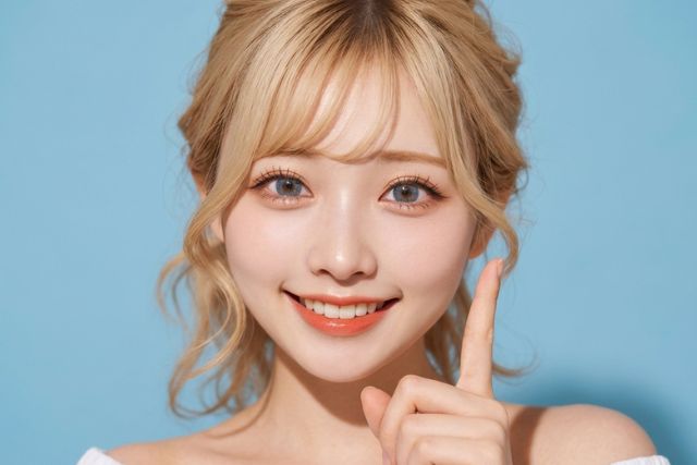人差し指を立てる若い女性