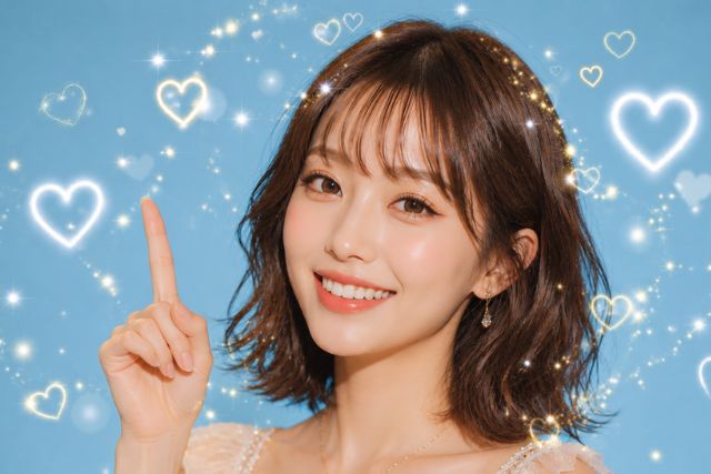 人差し指を立てている笑顔の女性