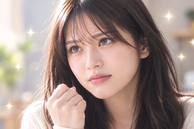 ガッツポーズをしている女性