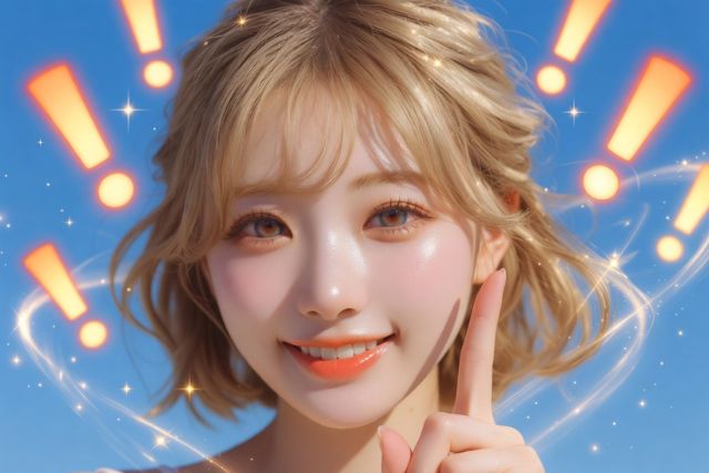 人差し指を立てて笑顔の女性