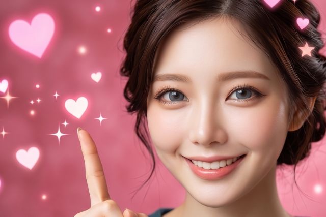 人差し指を立てる女性