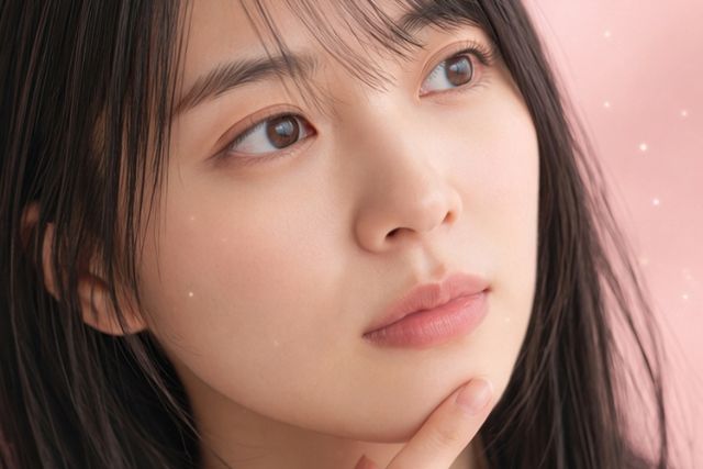 真剣な表情で指を顎に当てる女性