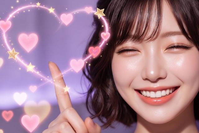 笑顔で人差し指を立てる女性