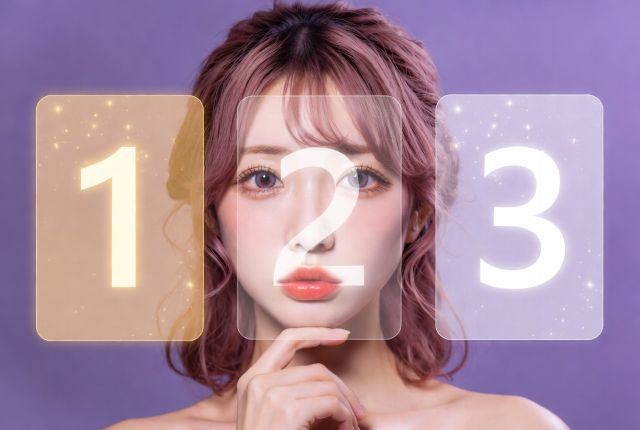 3つの選択肢を見つめる女性