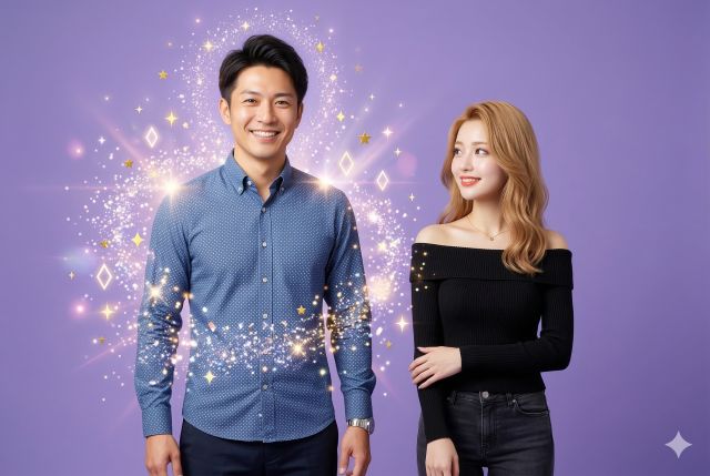 キラキラしている男性を見る女性