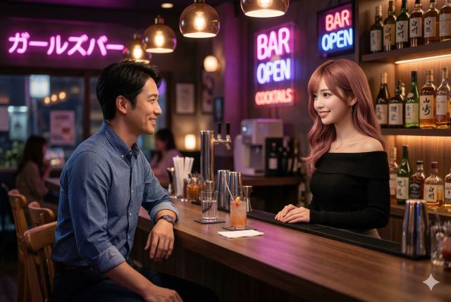 カウンター越しに話す男女
