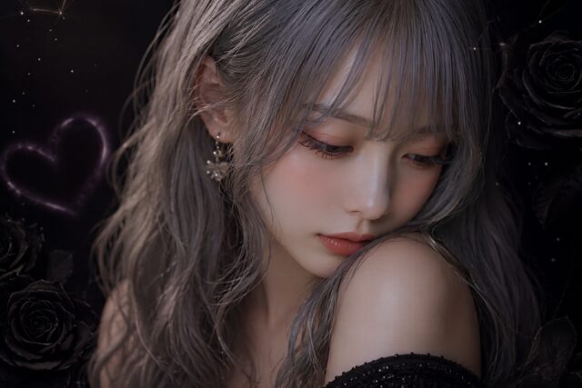 伏目がちなシルバーヘアの女性
