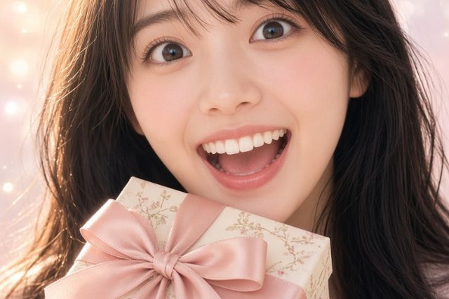 プレゼントの箱を持って笑顔の女の子