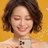 スマホを見る笑顔の女性