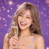 シャンパングラスを持つロングヘアの女性