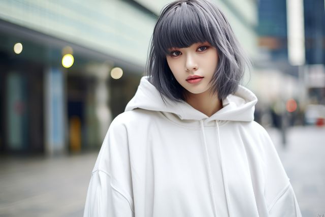 白いパーカーを着た女性