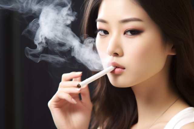 タバコを吸う若い女性